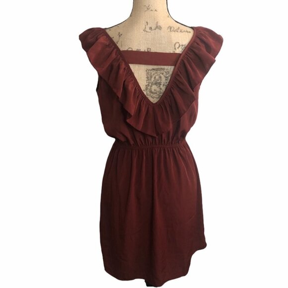 Hello miss - Rust Orange Faux Satin Ruffle Dress - Picture 2 of 6